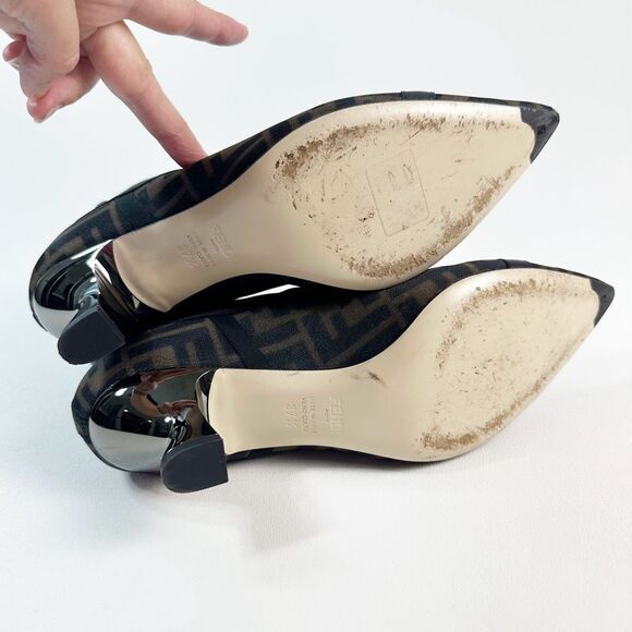 FENDI Colibri Mesh Leather Chelsea Booties Size 37.5 Brown Black FF Ankle Boots - Picture 9 of 15